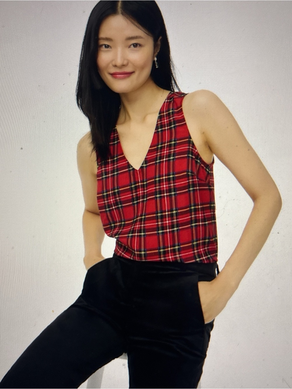 J. Crew Red Plaid V-Neck Camisole
